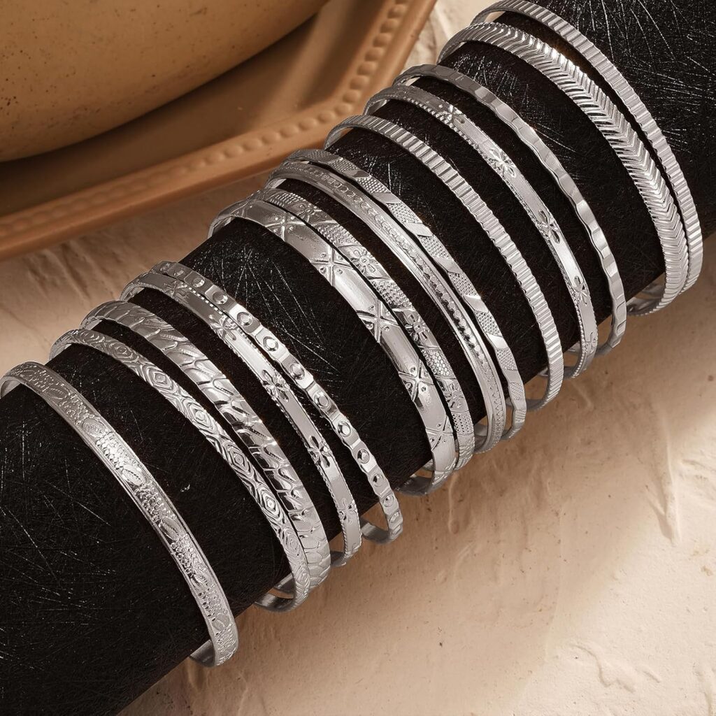 IFKM Gold Bangles Bracelets For Women, 14k Gold Plated Multi Layer Stackable Open Bracelet Set, Elegance Trendy Charms Non Tarnish Minimalist Textured Boho Jewelry Gift for Women Ifkm gold bangles bracelets review visual