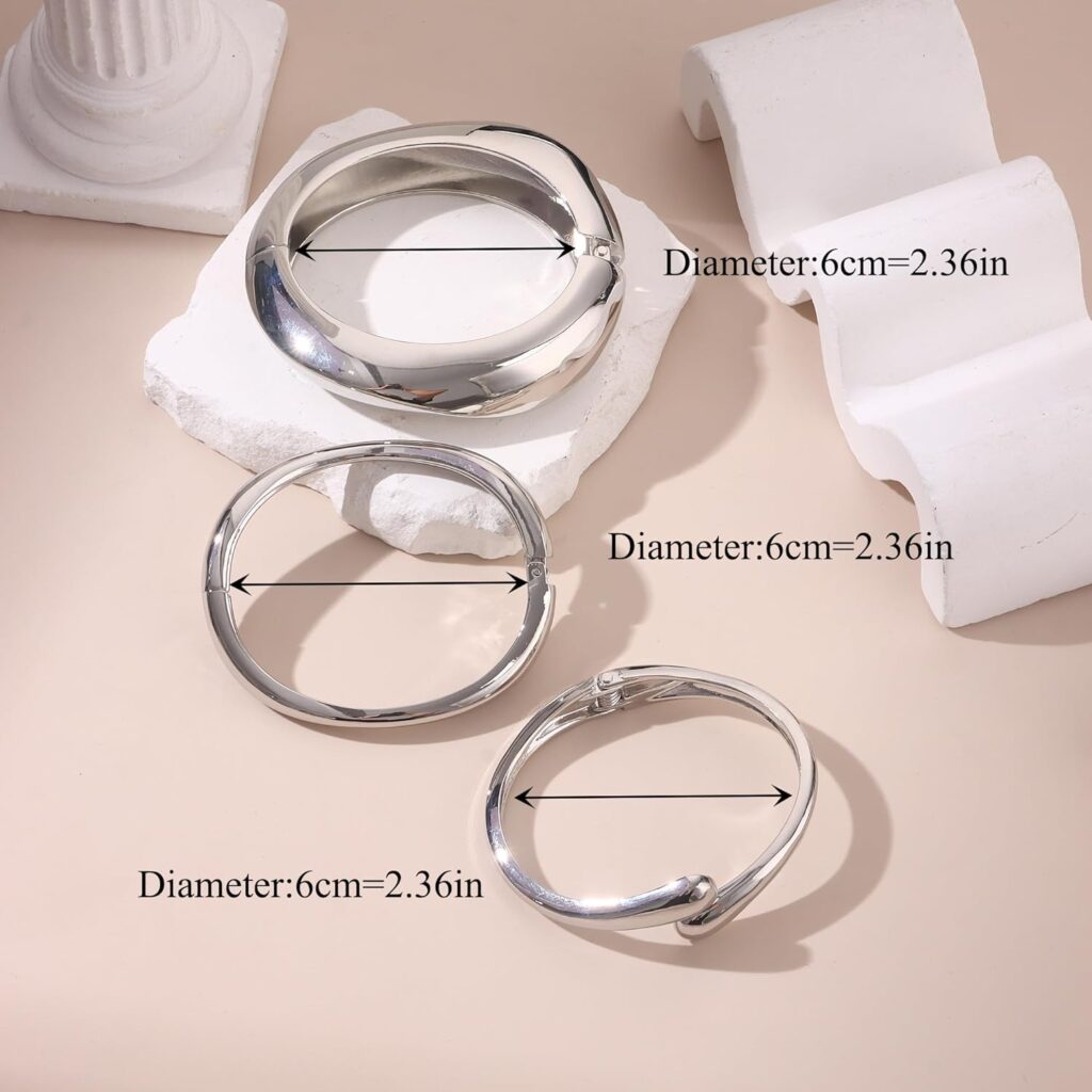 WAINIS 3Pcs Chunky Gold Bangle Bracelets for Women Trendy Wide Wrist Cuff Bracelets Stack Statement Bangle Fashion Gift Wainis 3pcs chunky gold bangle review visual