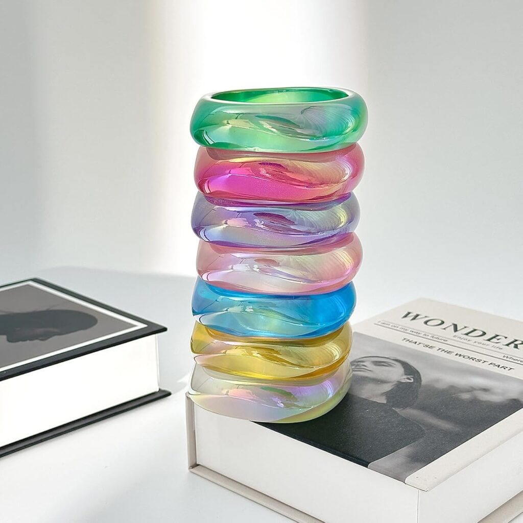 Women's iridescent acrylic bangle bracelet review illustration