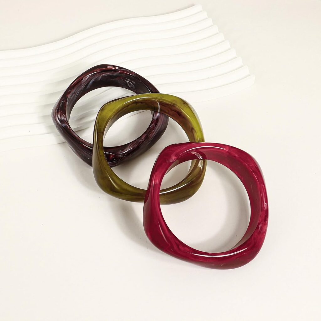WOWORAMA 3pcs Colorful Chunky Bangle Bracelets Set for Women Tortoise Brown Resin Acrylic Bracelet Stackable Chunky Statement Bracelet Stack Wide Geometric Plastic Bracelets Woworama 3pcs colorful chunky bangle set review picture