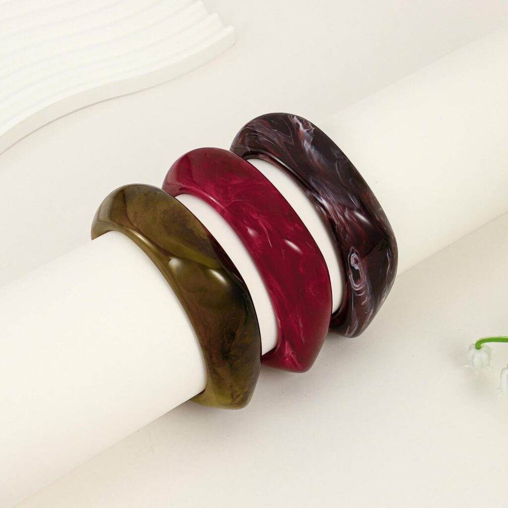 WOWORAMA 3pcs Colorful Chunky Bangle Bracelets Set for Women Tortoise Brown Resin Acrylic Bracelet Stackable Chunky Statement Bracelet Stack Wide Geometric Plastic Bracelets Woworama 3pcs colorful chunky bangle set review visual